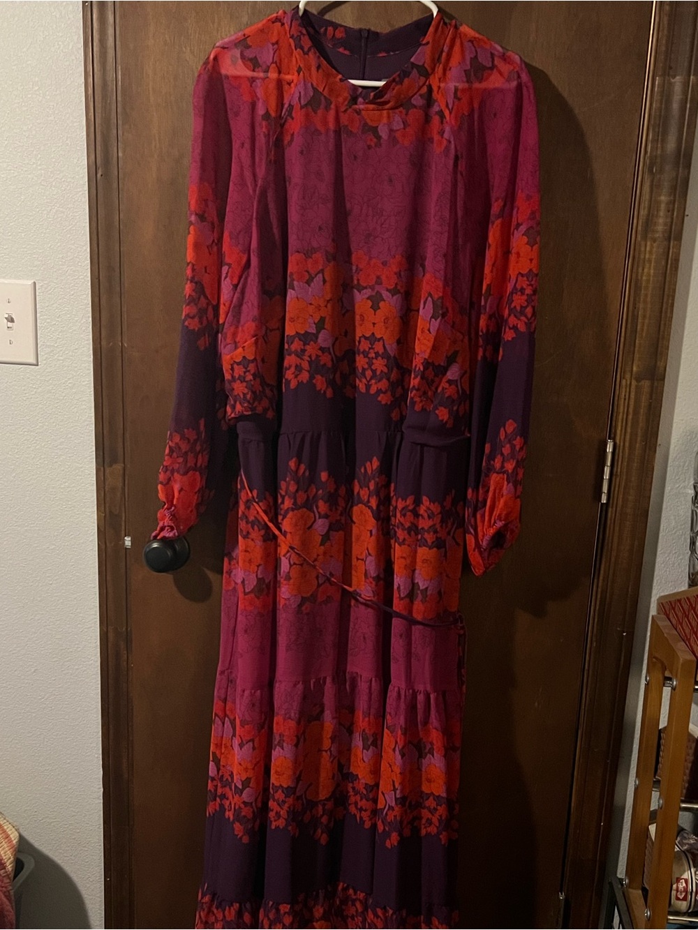 Floral Tiered Maxi Dress in Burgundy and Red